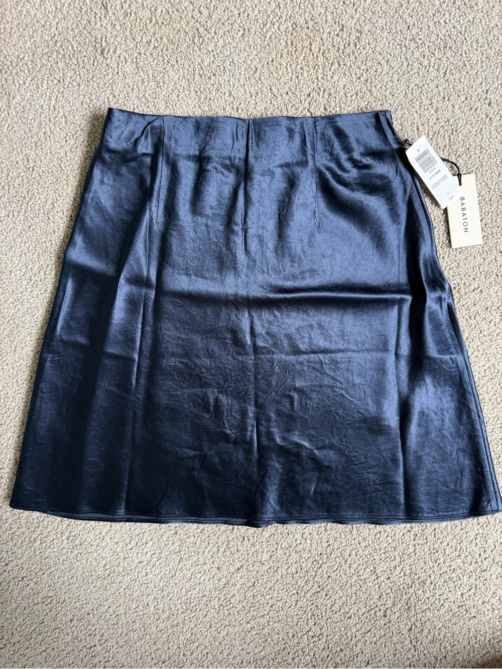 Babaton Dark Navy Satin A-Line Skirt